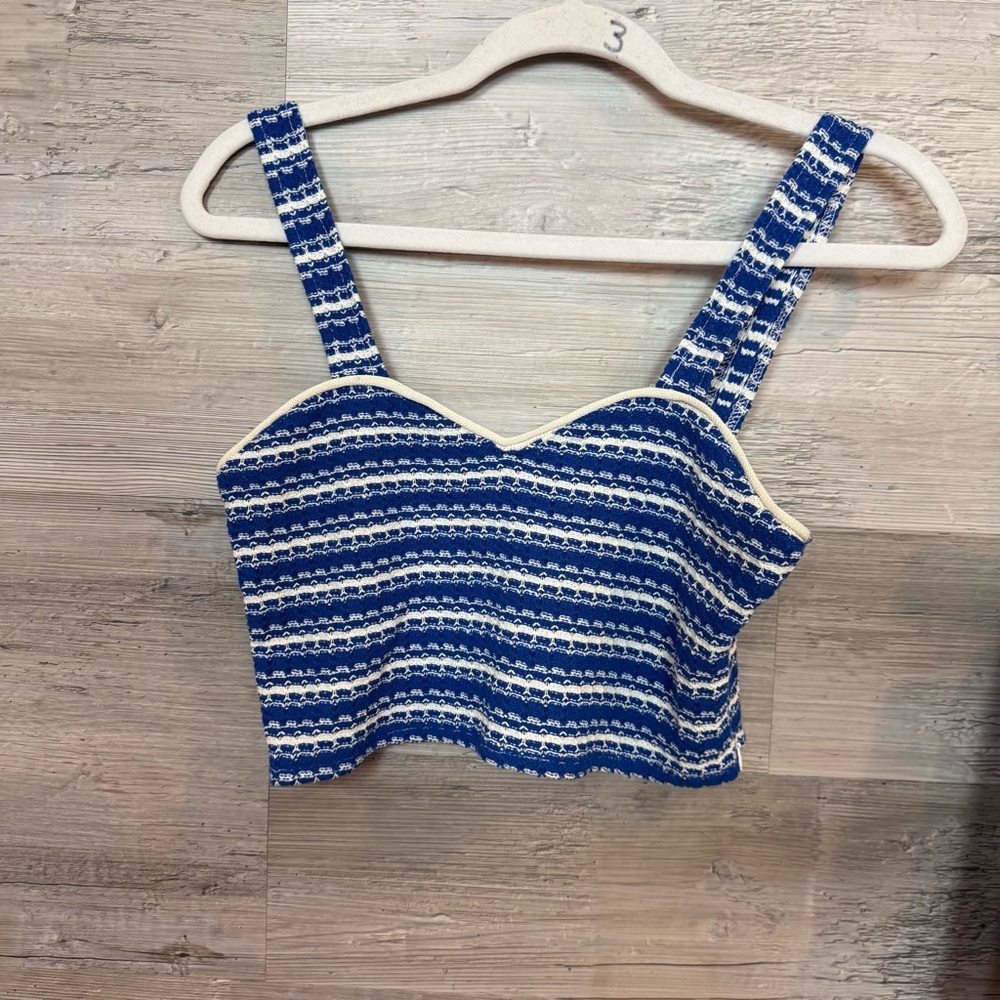 NWT Zara Blue & White Textured Striped Two-Piece Set - Crop Top & Skort - M - Picture 7 of 9